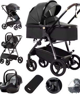3-in-1 Baby Kinderwagen Reissysteem – Luxe Hoge Zit, Reiswieg en Autodrager