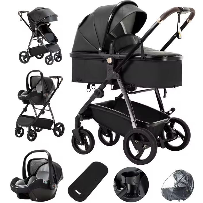 3-in-1 Baby Kinderwagen Reissysteem – Luxe Hoge Zit, Reiswieg en Autodrager