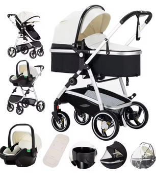 3-in-1 Baby Kinderwagen Reissysteem – Luxe Hoge Zit, Reiswieg en Autodrager