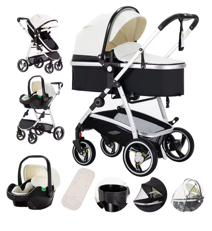 3-in-1 Baby Kinderwagen Reissysteem – Luxe Hoge Zit, Reiswieg en Autodrager