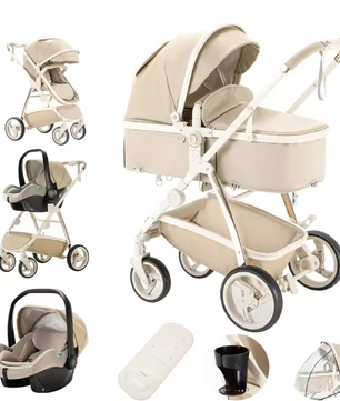 3-in-1 Baby Kinderwagen Reissysteem – Luxe Hoge Zit, Reiswieg en Autodrager