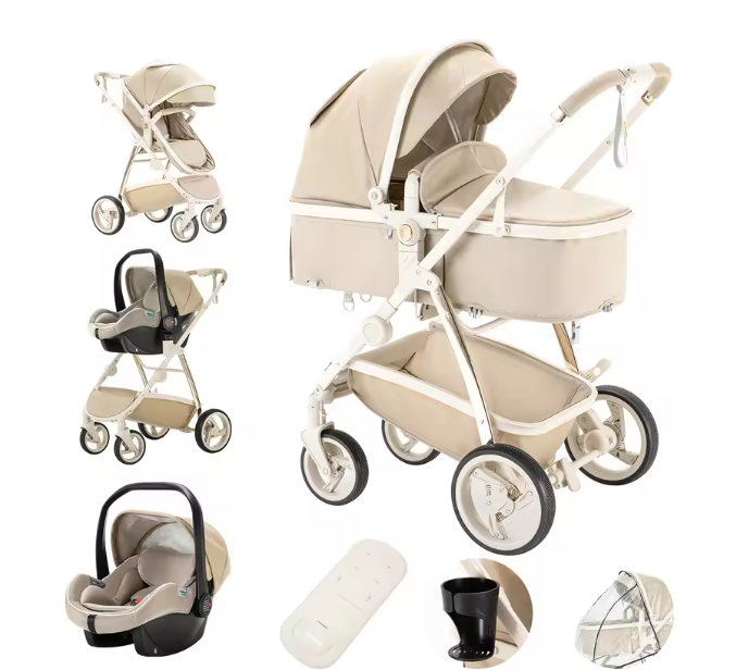 3-in-1 Baby Kinderwagen Reissysteem – Luxe Hoge Zit, Reiswieg en Autodrager