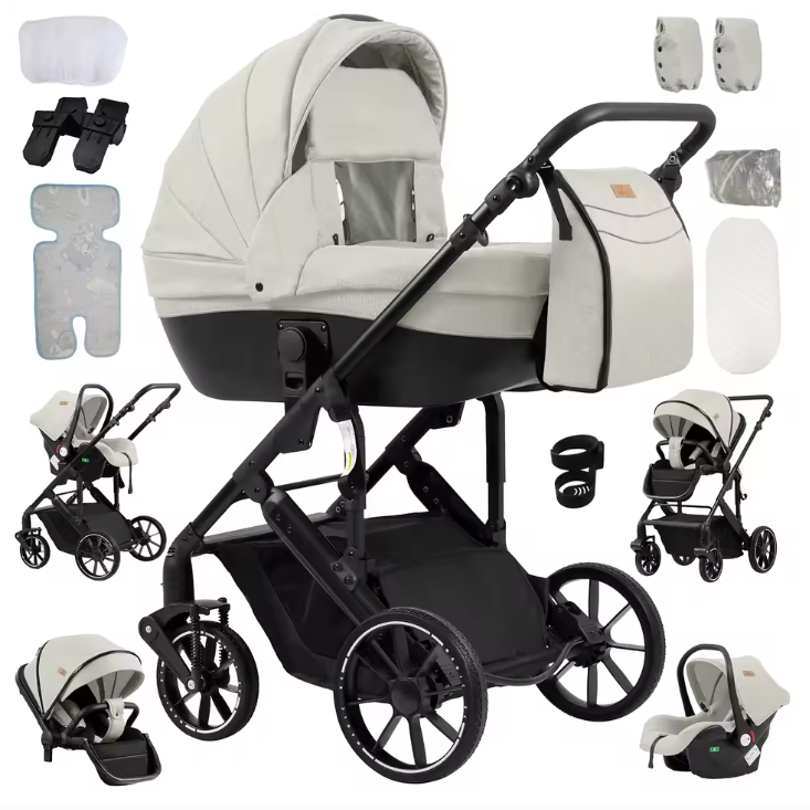Luxe 3-in-1 Baby Kinderwagen – Lichtgewicht Vierwiel Reissysteem voor Pasgeborenen