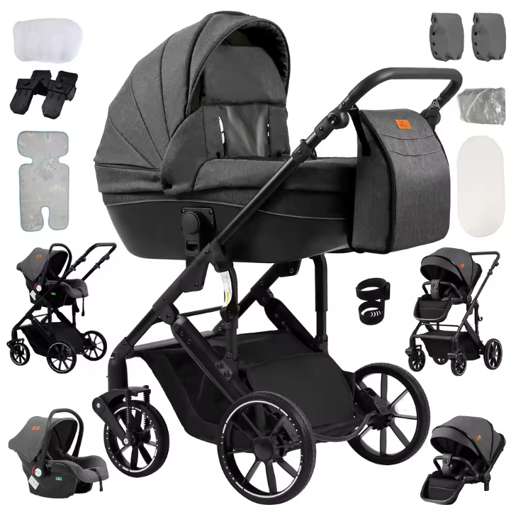Luxe 3-in-1 Baby Kinderwagen – Lichtgewicht Vierwiel Reissysteem voor Pasgeborenen