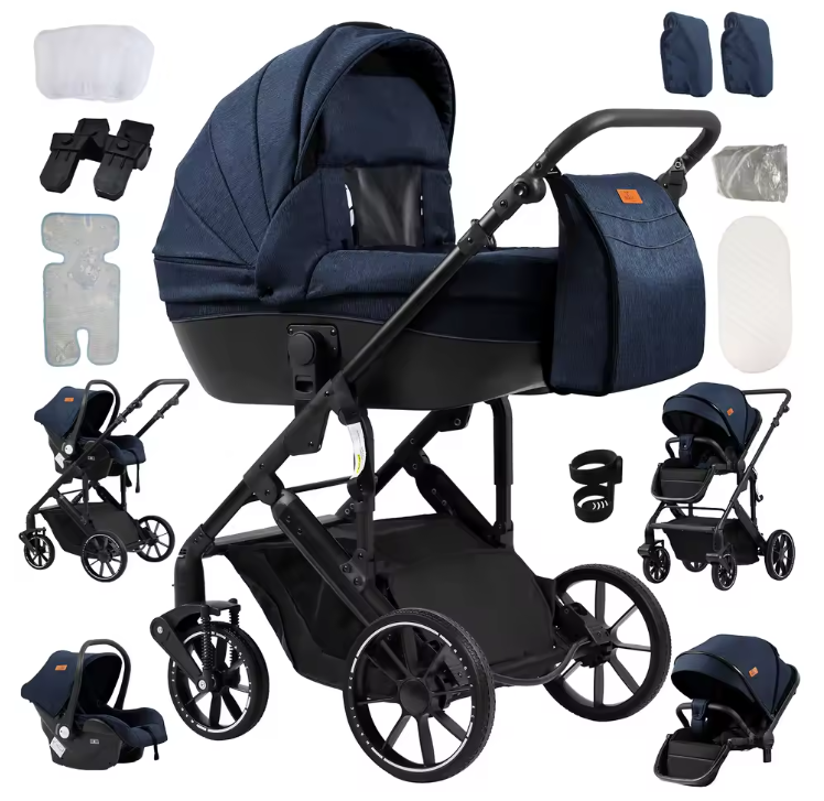 Luxe 3-in-1 Baby Kinderwagen – Lichtgewicht Vierwiel Reissysteem voor Pasgeborenen