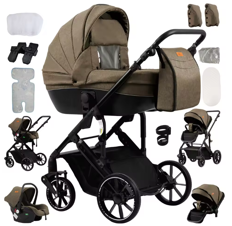 Luxe 3-in-1 Baby Kinderwagen – Lichtgewicht Vierwiel Reissysteem voor Pasgeborenen