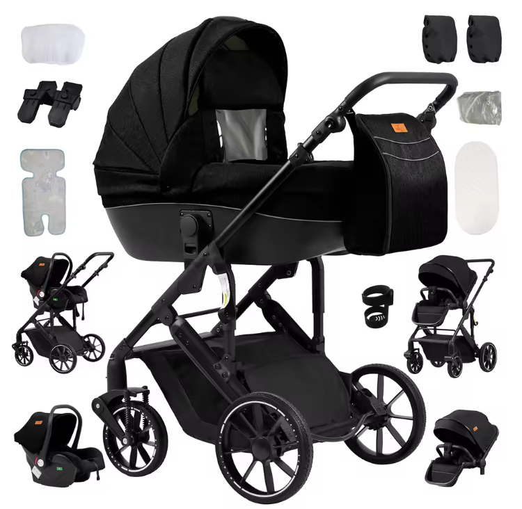 Luxe 3-in-1 Baby Kinderwagen – Lichtgewicht Vierwiel Reissysteem voor Pasgeborenen
