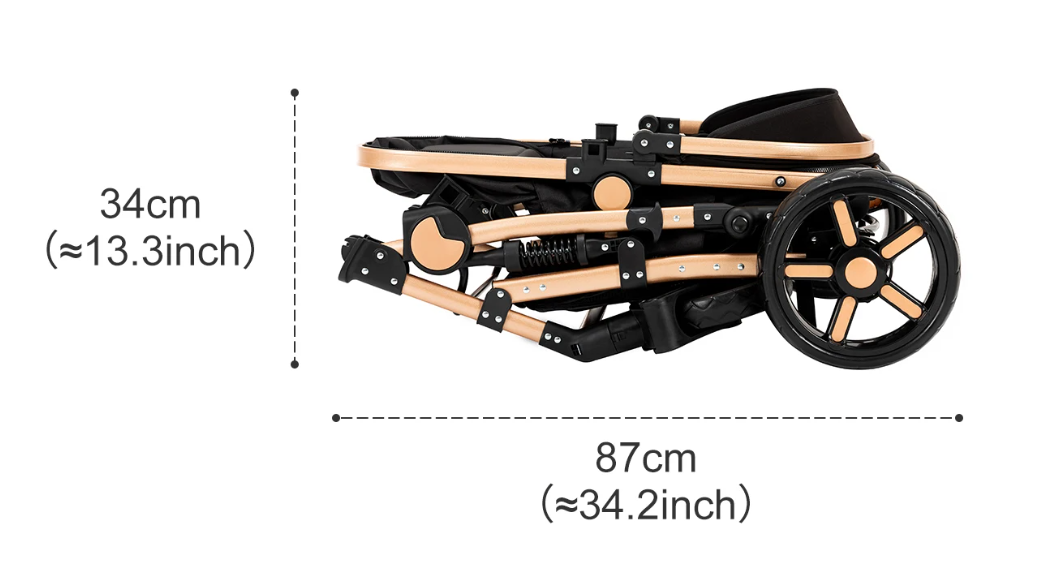3-in-1 Baby Kinderwagen met Hoge Zit – Opvouwbare Reiswieg en Autostoeloptie