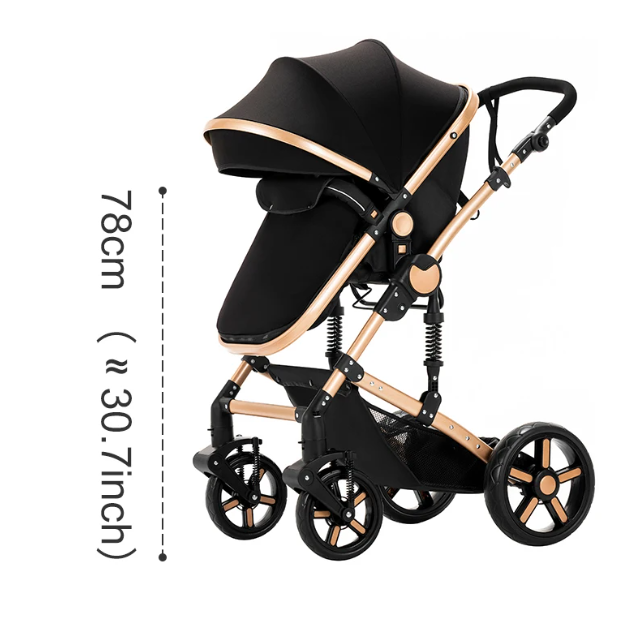 3-in-1 Baby Kinderwagen met Hoge Zit – Opvouwbare Reiswieg en Autostoeloptie