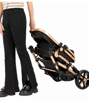 3-in-1 Baby Kinderwagen met Hoge Zit – Opvouwbare Reiswieg en Autostoeloptie