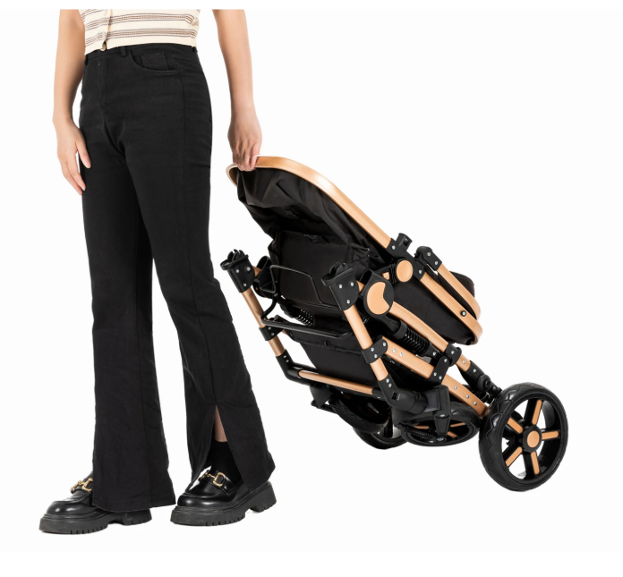 3-in-1 Baby Kinderwagen met Hoge Zit – Opvouwbare Reiswieg en Autostoeloptie