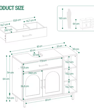 Badkamermeubel met Wastafel – Met Lade, Kastdeuren en Open Vakken