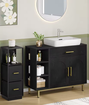 Badkamermeubel met Wastafel – Met Lade, Kastdeuren en Open Vakken