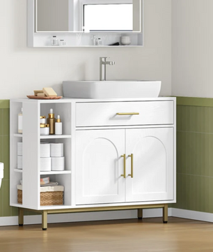 Badkamermeubel met Wastafel – Met Lade, Kastdeuren en Open Vakken