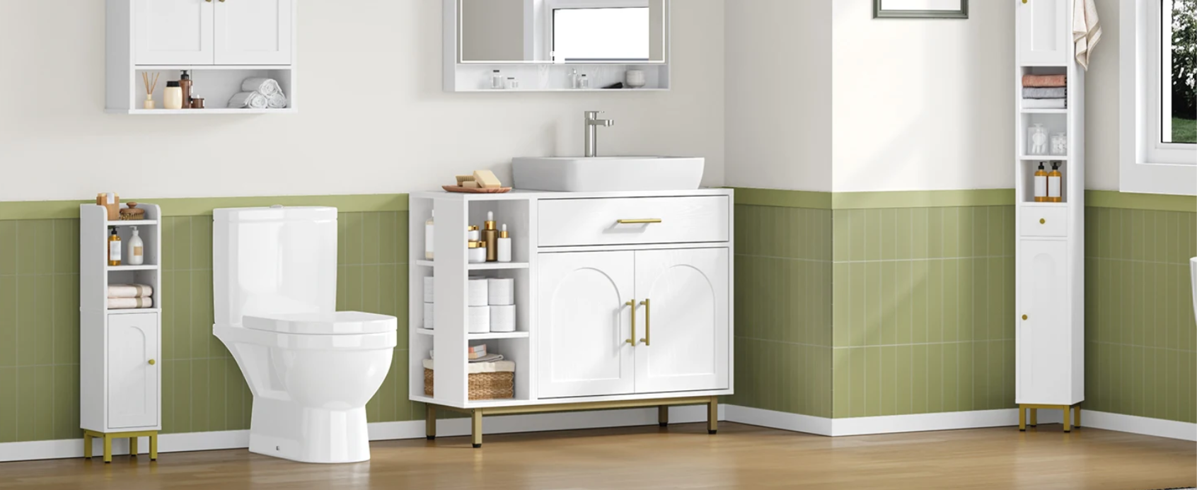 Badkamermeubel met Wastafel – Met Lade, Kastdeuren en Open Vakken