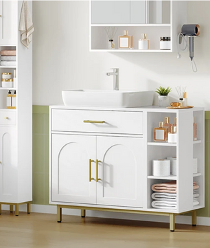 Badkamermeubel met Wastafel – Met Lade, Kastdeuren en Open Vakken