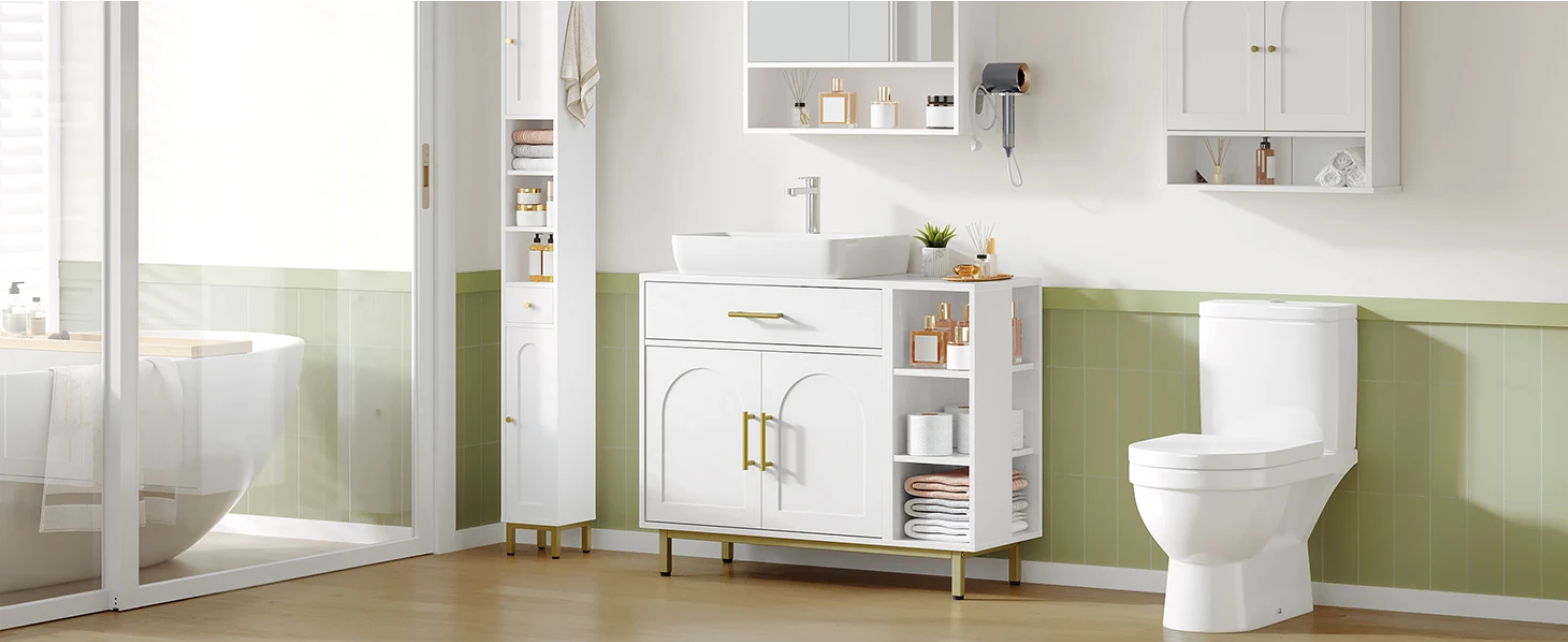 Badkamermeubel met Wastafel – Met Lade, Kastdeuren en Open Vakken