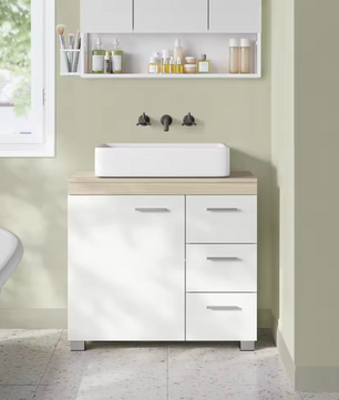 Wastafel Onderkast met Poten – 3 Lades en Verstelbare Plank