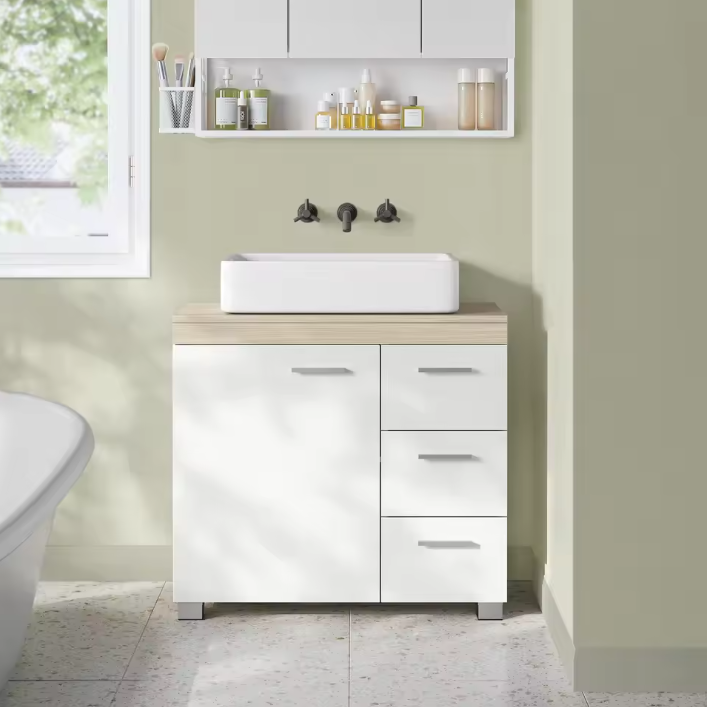 Wastafel Onderkast met Poten – 3 Lades en Verstelbare Plank