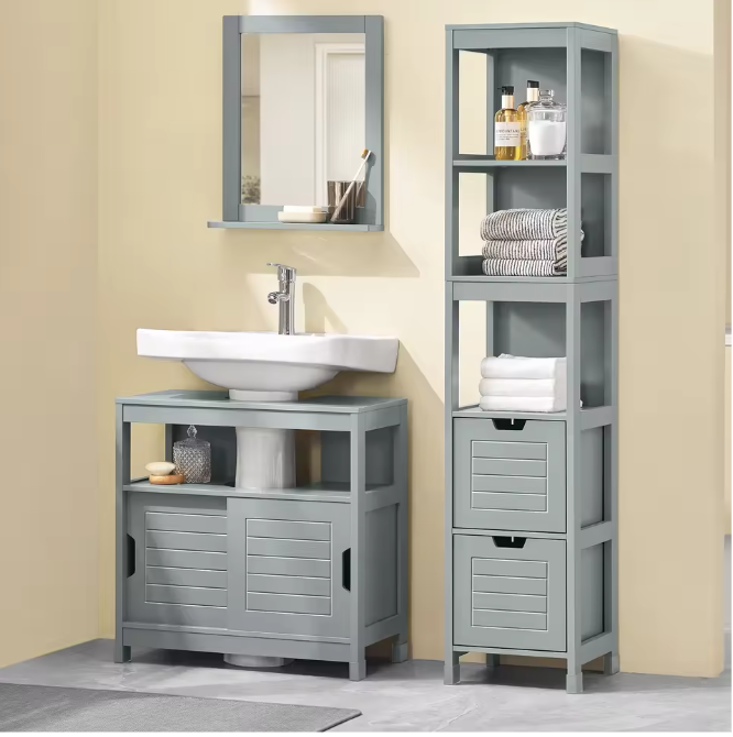 Wastafel Onderkast met Schuifdeuren – Compact Badkamermeubel met Open Vak