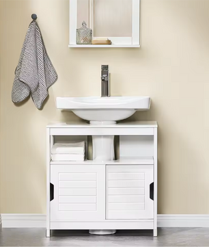 Wastafel Onderkast met Schuifdeuren – Compact Badkamermeubel met Open Vak