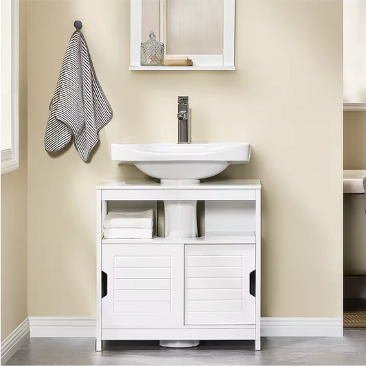 Wastafel Onderkast met Schuifdeuren – Compact Badkamermeubel met Open Vak