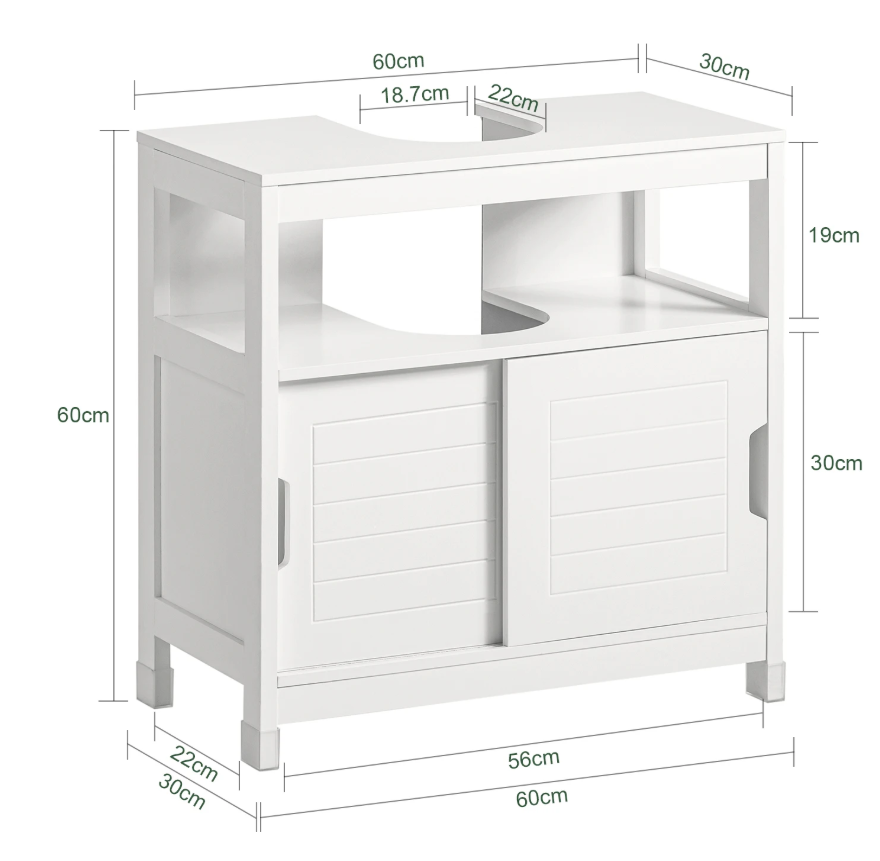 Wastafel Onderkast met Schuifdeuren – Compact Badkamermeubel met Open Vak