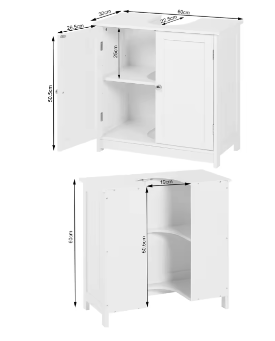 Badkamer Onderkast voor Wastafel – Staand Opbergmeubel met 2 Deuren
