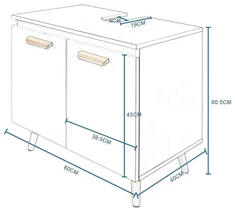 Badkamer Onderkast op Poten – Staand Wastafelmeubel met Opbergruimte