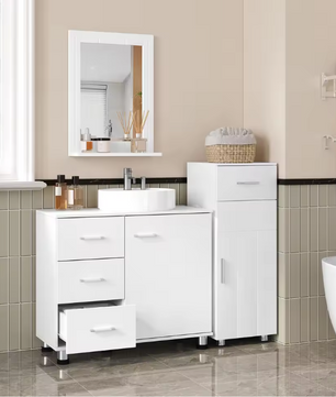 Vrijstaand Badkamermeubel met Wastafelonderkast – 3 Lades en Verstelbare Plank