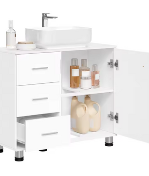 Vrijstaand Badkamermeubel met Wastafelonderkast – 3 Lades en Verstelbare Plank