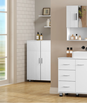 Vrijstaand Badkamermeubel met Wastafelonderkast – 3 Lades en Verstelbare Plank