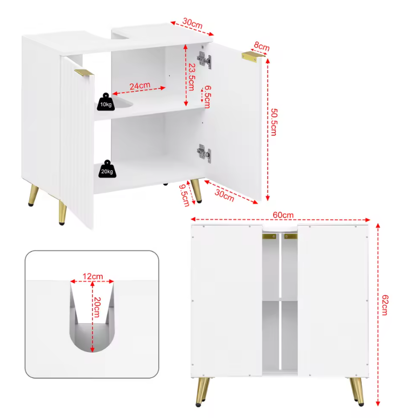Badkamer Onderkast voor Wastafel – Modern Opbergmeubel met Verstelbare Plank