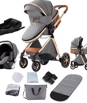 3-in-1 Reissysteem Kinderwagen met ISOFIX-basis – Inclusief Autostoeltje en Draagmand, Compact en Veilig
