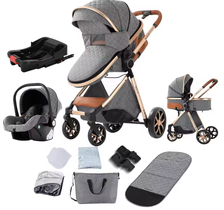 3-in-1 Reissysteem Kinderwagen met ISOFIX-basis – Inclusief Autostoeltje en Draagmand, Compact en Veilig