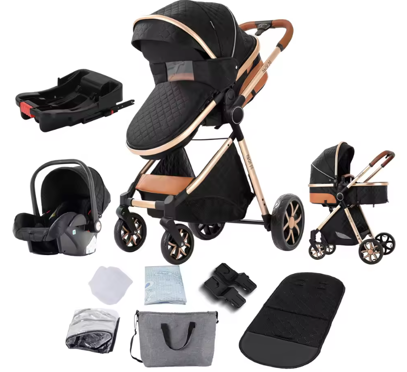 3-in-1 Reissysteem Kinderwagen met ISOFIX-basis – Inclusief Autostoeltje en Draagmand, Compact en Veilig