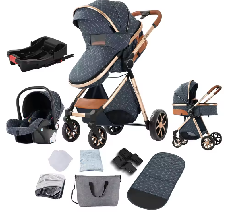 3-in-1 Reissysteem Kinderwagen met ISOFIX-basis – Inclusief Autostoeltje en Draagmand, Compact en Veilig