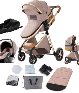 3-in-1 Reissysteem Kinderwagen met ISOFIX-basis – Inclusief Autostoeltje en Draagmand, Compact en Veilig
