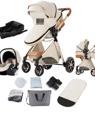3-in-1 Reissysteem Kinderwagen met ISOFIX-basis – Inclusief Autostoeltje en Draagmand, Compact en Veilig