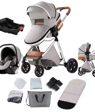 3-in-1 Reissysteem Kinderwagen met ISOFIX-basis – Inclusief Autostoeltje en Draagmand, Compact en Veilig