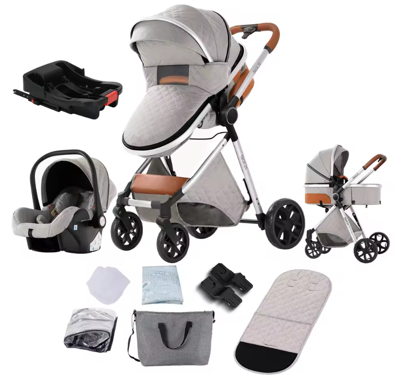 3-in-1 Reissysteem Kinderwagen met ISOFIX-basis – Inclusief Autostoeltje en Draagmand, Compact en Veilig