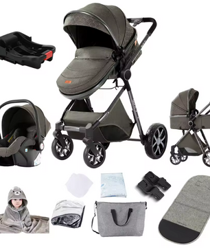 3-in-1 Reissysteem Kinderwagen met ISOFIX-basis – Inclusief Autostoeltje en Draagmand, Compact en Veilig