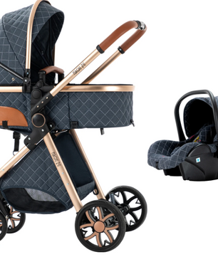 3-in-1 Reissysteem Kinderwagen met ISOFIX-basis – Inclusief Autostoeltje en Draagmand, Compact en Veilig