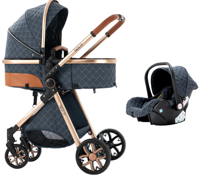 3-in-1 Reissysteem Kinderwagen met ISOFIX-basis – Inclusief Autostoeltje en Draagmand, Compact en Veilig
