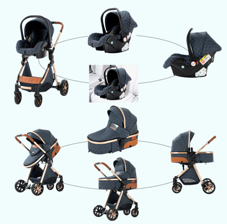 3-in-1 Reissysteem Kinderwagen met ISOFIX-basis – Inclusief Autostoeltje en Draagmand, Compact en Veilig