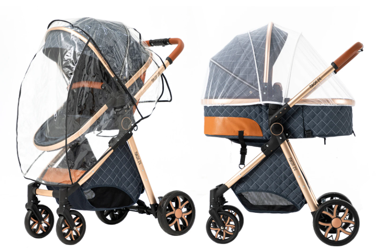 3-in-1 Reissysteem Kinderwagen met ISOFIX-basis – Inclusief Autostoeltje en Draagmand, Compact en Veilig