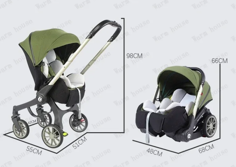 4-in-1 Kinderwagen Reissysteem – Twee-weg Zitting, Opvouwbaar en Lichtgewicht
