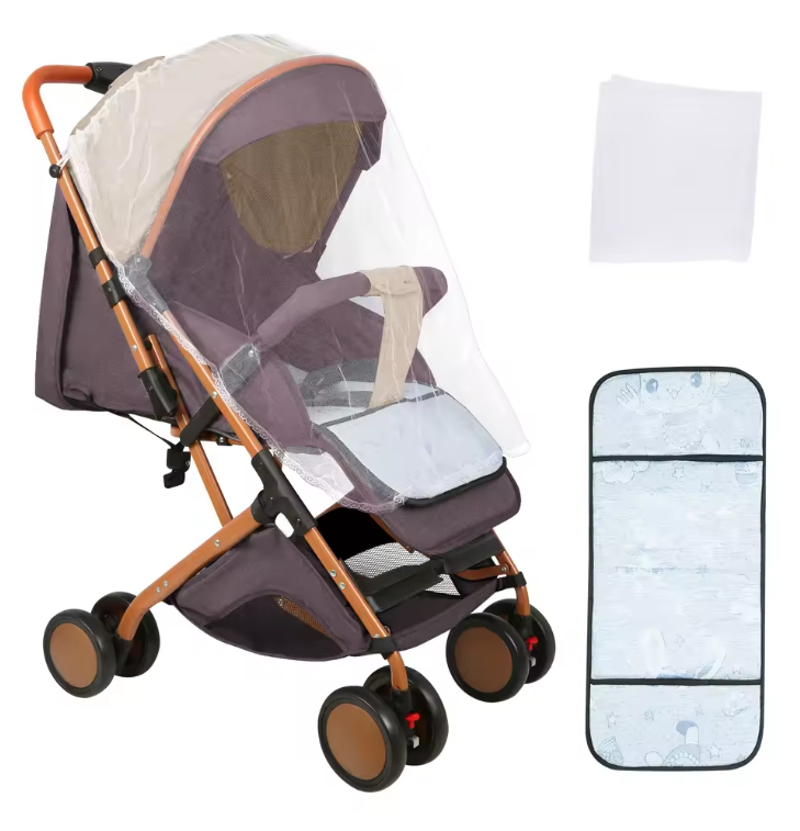 Kinderwagen voor 0–6 Jaar – Inklapbaar, Zit- en Ligstand, Met Klamboe
