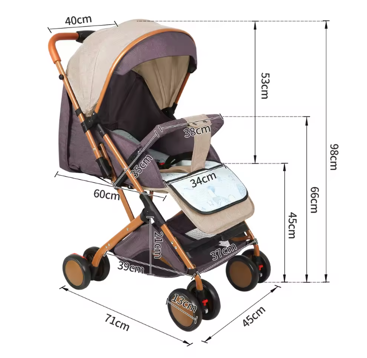 Kinderwagen voor 0–6 Jaar – Inklapbaar, Zit- en Ligstand, Met Klamboe