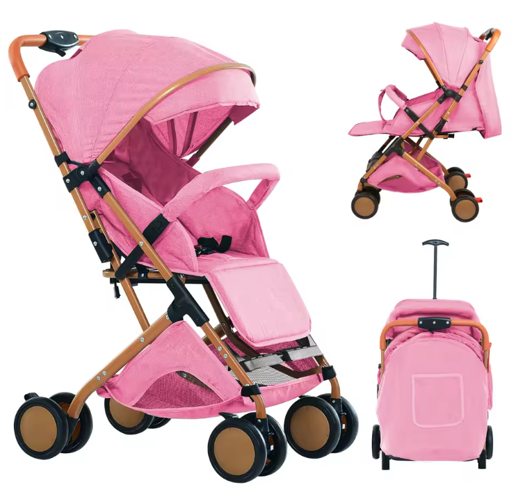 Kinderwagen voor 0–6 Jaar – Inklapbaar, Zit- en Ligstand, Met Klamboe